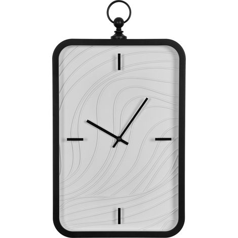 Reloj de pared rectangular analógico estilo tradicional con diseño ondulado blanco y negro Moliens (1/5)