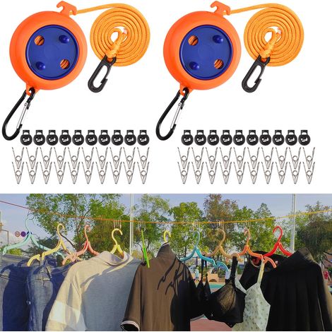 AUTRUCKER Corde à linge portable réglable de 10 m/33 pi, corde à linge sèche pour camping, voyage, pêche, 2 pièces (1/5)
