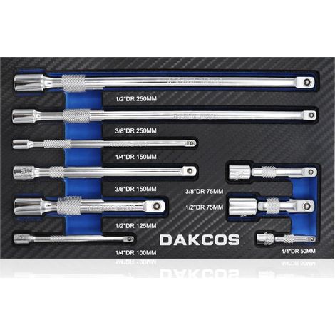Jeu de 9 rallonges pour douilles 1/4", 3/8", 1/2" en acier Chrome Vanadium (1/5)