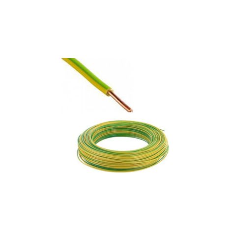 Fil électrique rigide - H07VU - 1,5mm² - Vert/Jaune - VU1,5V/J - Couronne de 100m (1/2)