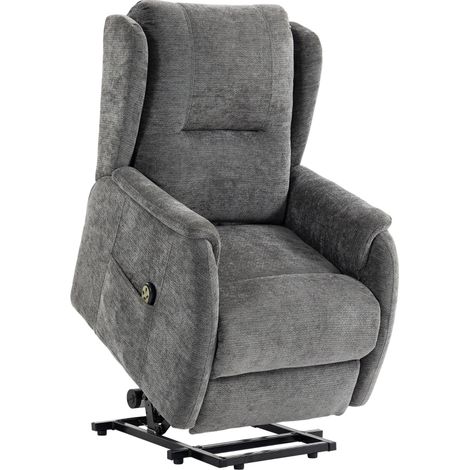 Fauteuil télé relax avec mécanisme d’aide au lever pour personnes âgées tissu chenille gris foncé, télécommande et poches de rangement latérales intégrées (1/5)