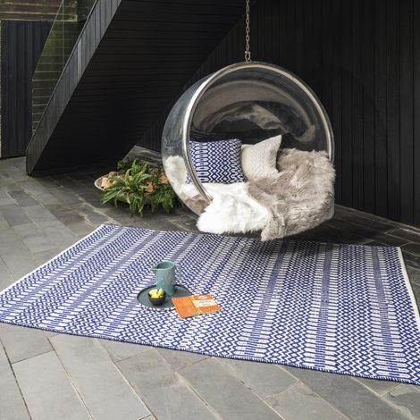 Halsey Hand Made Geometric Flatweave Kitchen Garden Indoor Outdoor Rug Floor Mat Blue Large 160 x 230cm (5'3"x7'7") (1/4)