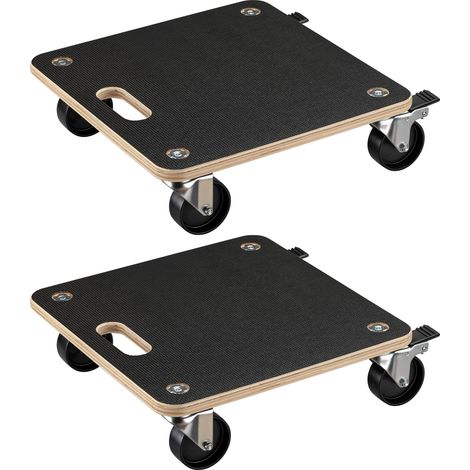 Wiltec 2x chariot de transport 380 x 380 x 119 mm, charge maximale 250 kg, plateau en bois avec 4 roulettes pivotantes