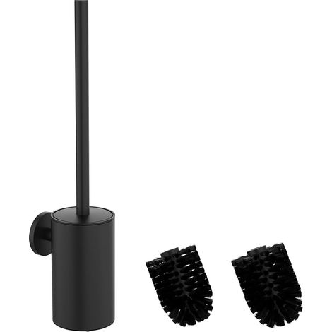 Toilet Brush 304 Stainless Steel Toilet Brush Kit with Wall Mount and Toilet Brush Holder Brush Heads Round Black (1/5)