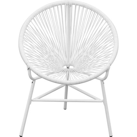 Chaise de jardin forme de lune en résine tressée fauteuil ovale blanc 69 x 66 x 87 cm (1/5)