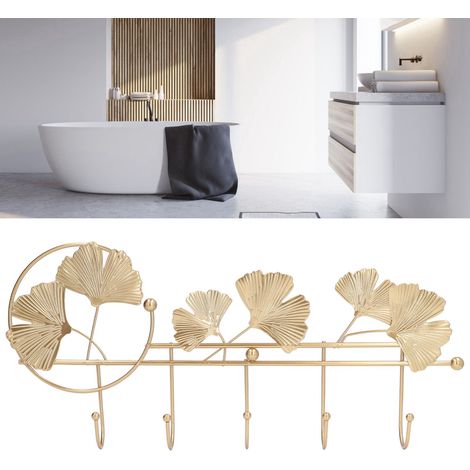 Porte-manteau mural design feuille de ginkgo, style épuré et élégant, support pour vêtements, chapeaux et clés, fixation murale.