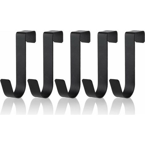 Juego de 6 ganchos para toallas de acero inoxidable negro mate - Resistentes al agua - Instalación sin herramientas - Aptos para puertas de ducha de hasta 2,1 cm de grosor (1/5)