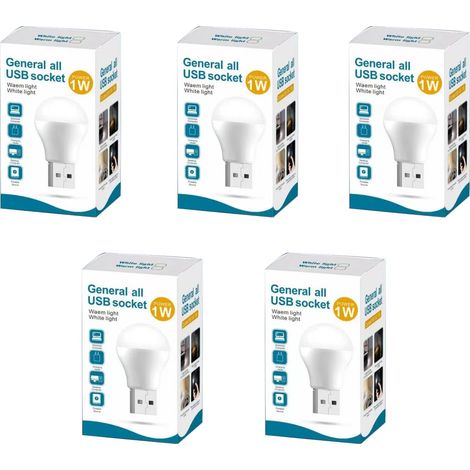 Set mit 5 LED-Lampen, USB, 110 Lumen, weiß
