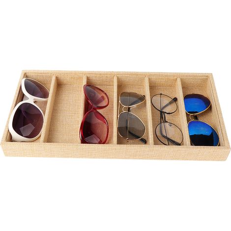 Plateau de présentation pour lunettes de soleil et bijoux à 6 compartiments