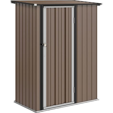 Abri de jardin en acier 1,07 m² avec toit en pente, porte verrouillable, dimensions 142 x 84 x 189 cm, brun (1/5)