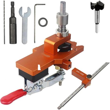 Kit de fixation de charnière de 35 mm avec guide de perçage et foret à charnière (avec ouvre-trou double tranchant de qualité professionnelle). (1/5)