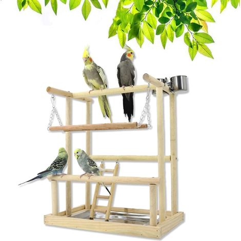 Support jeu bois 39,9 x 25,9 x 45,5 cm avec mangeoires, balançoire et échelle