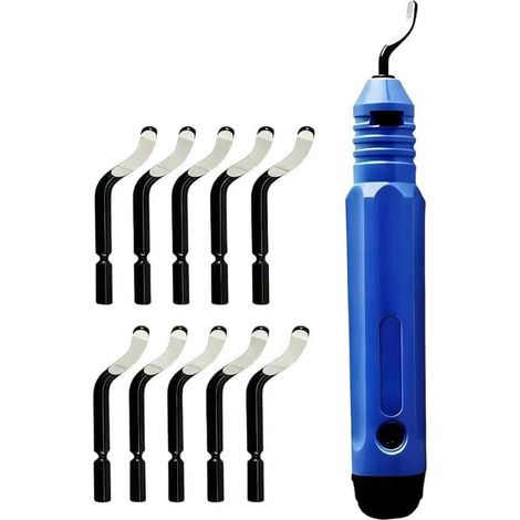 Ebavureur Outil D'Ébavurage, Burr Remover Kit Avec 10 Abs Lames De Rechange, Poignée En Aluminium, Ebavurage 360 ° Rotatif Deburr Pour L'impression 3d, Aluminium, Plastique, Pvc, Cuivre Et Acier Métal (1/5)