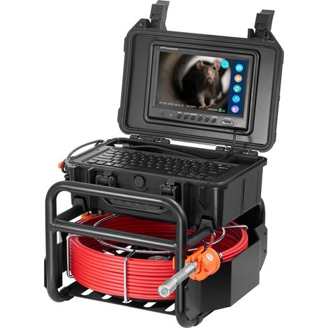Caméra d'inspection canalisation 50m, écran 9" 1080P HD, auto-nivelante, émetteur 512Hz, compteur de distance, 12 LED, carte 32GB, pour tuyaux.
