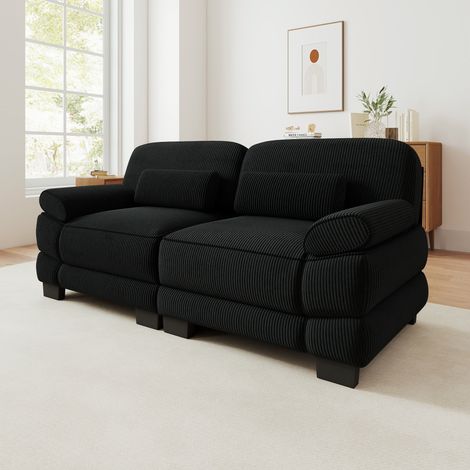 Divano 2 posti modulare - 194x88,5x94 cm - divano lineare moderno in velluto a coste con cuscino lombare per soggiorno e appartamento - nero (1/5)