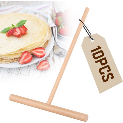 Lot de 10 Répartiteur de Étaleur Crêpe en Bois,Spatules en Bois pour Crêpes et Crêpes en Forme de T Outil pour Tortillas Plats Pancakes Outil de Pâtisserie (1/5)