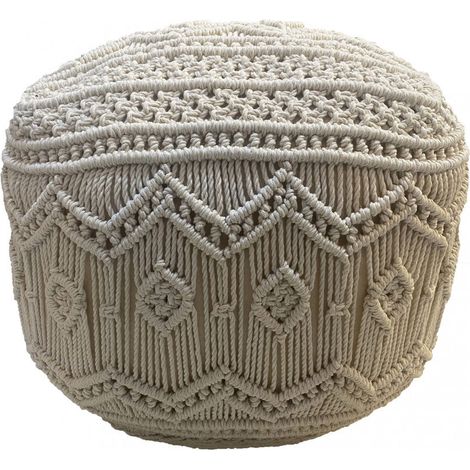 Pouf quadrato fisso in cotone bianco 45x45x45 cm con design cuciti