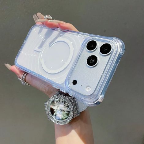 (Blanc, iPhone 17) Coque magnétique MagSafe à motif ondulé, transparente, avec coussin d'air de protection