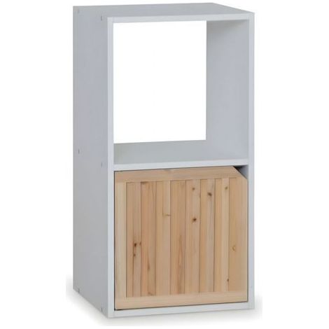 Étagère meuble de rangement - JUANIO - 1 niche 1 porte - Blanc effet bois - 30x29x58,5 cm - Style scandinave (1/5)