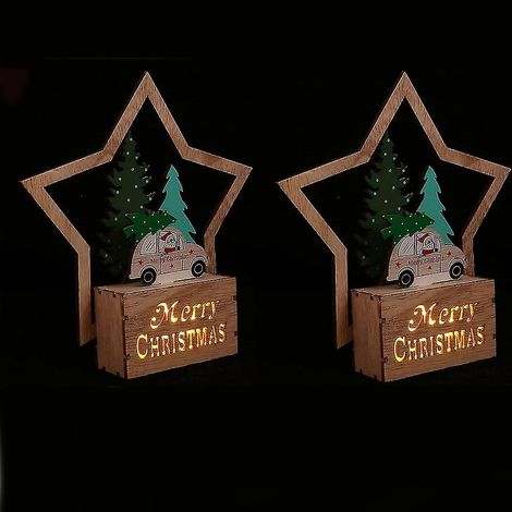 Veilleuse de table de Noël, lampe de Noël, motif Père Noël et renne, décoration lumineuse LED en bois, Joyeux Noël (1/5)