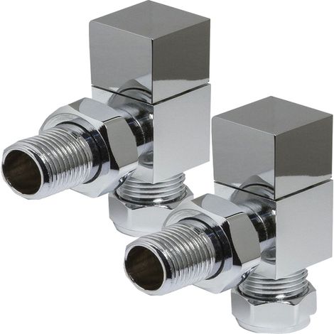 1 Pair Cube Square Modern Chrome Radiator Towel Rail Valves Angled Valves 15mm