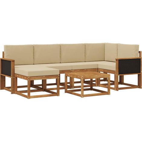 Set di divani da esterno 7 pz 6-Posti Naturale e Beige vidaXL (1/5)