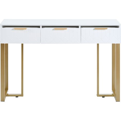 Mesa consola moderna con cajones en MDF blanco y dorado 120x36x80 cm MODENUIT (1/5)