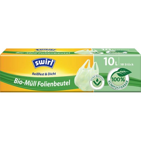 Swirl Bio-Müll-Folienbeutel mit Tragegriff 10 L 10 Stück Mülleimer & Abfallbeutel (1/3)