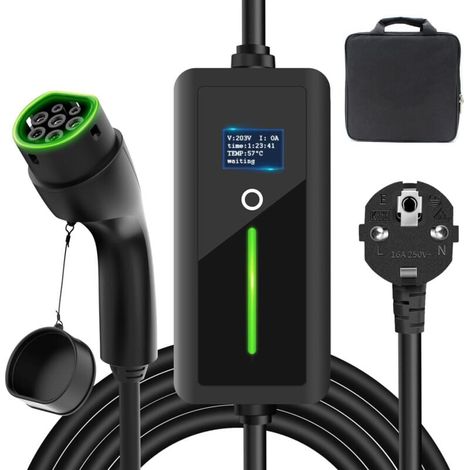 Câble de Charge Type 2 Portable 3.5 kW Prise EU Schuko IP67 Étanche 16A 7.5 mètres IEC 62196-2 (1/4)