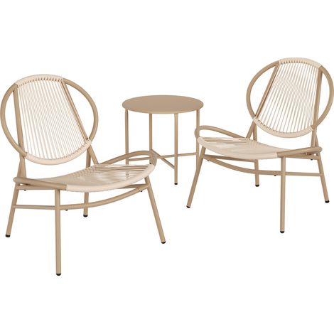 Ensemble Salon de Jardin, 3 Pièces, Chaises Acapulco, Salon d’Extérieur, Table d’Appoint et 2 Chaises, Ensemble de Mobilier d’Intérieur et d’Extérieur, Balcon, Marron Camel