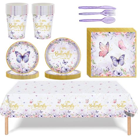 Schmetterlings-Geburtstagsgeschirr-Set, Schmetterlings-Geburtstagsparty-Zubehör, Schmetterlings-Pappteller, Geschirrset für Hochzeiten, Geburtstage, Babypartys (1/2)