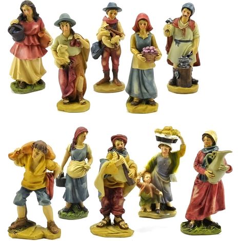 Set 10 Personaggi decorazione per PRESEPE pastorelli di cm 12 assortiti completi statuine pastori natalizia capanna natale in pvc