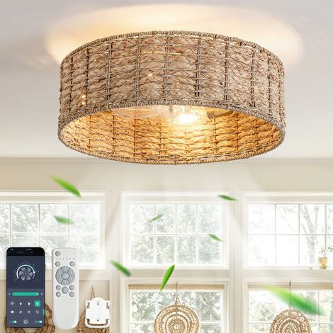 Ventilatore da soffitto in rattan naturale 53 cm con App e telecomando, OKWISH (1/5)