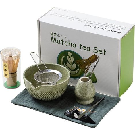 Ensemble 7 pièces - Service à matcha - Bol à matcha japonais - Fouet à matcha - Céramique - Cérémonie du thé japonaise - Agitateur à matcha vert (1/5)