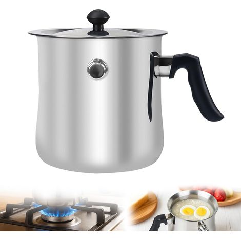 Casserole à Lait Induction avec Couvercle, Casserole à Lait Double Paroi en Acier Inoxydable, Bain-Marie avec Sifflet et Poignée Bakélite, 1,5L pour Gaz, Électrique, Induction (1/5)
