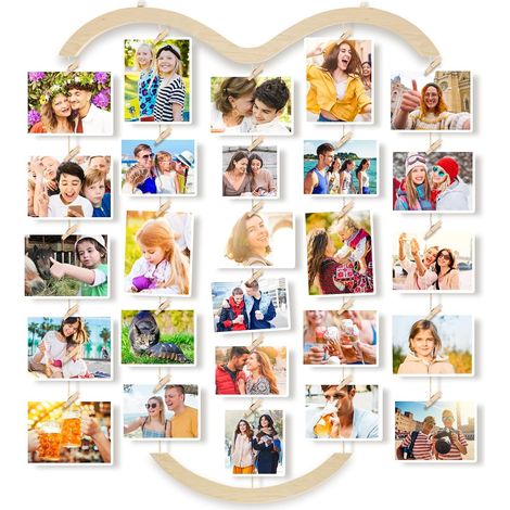 Cadre Photo Pele Mele Mural Porte Photo Mural à Pince Cadre Multi Photo Accroche Photo en Bois Decoration Maison Salon (1/5)