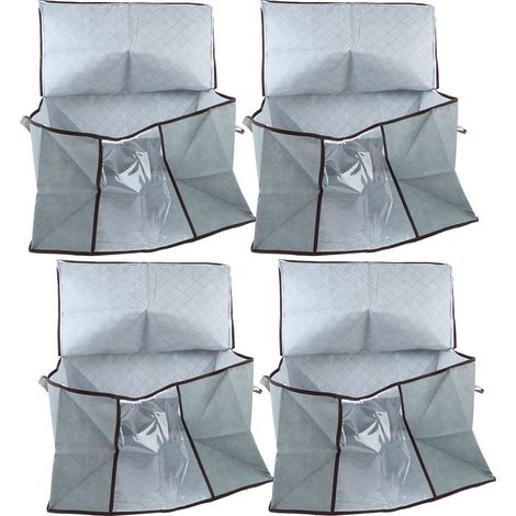 Lot de 4 boîtes de rangement grises en non-tissé anti-poussière pour couette, housse de rangement pour chambre. (1/5)