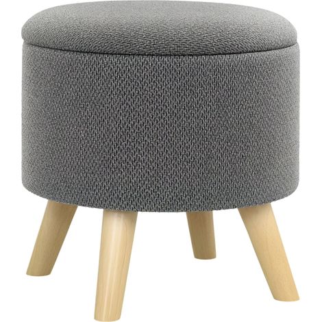 Runder Pouf-Fußhocker mit Stauraum, Holzbeinen, modernes Design, grau (1/5)
