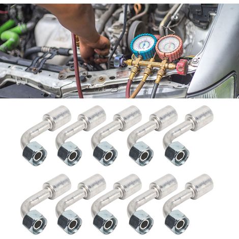 Kfz-Klimaanlage, 10er-Packung, Aluminiumverbinder, Standard-5-Punkt-R12-Anschluss, 90-Grad-Winkelstück (Teilenummer: LR-FT010) (1/5)