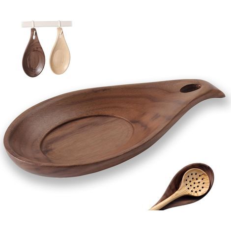 1 - Repose-cuillère - Accessoire cuisine - Support ustensiles résistant chaleur - Pour casserole et plan de travail - Noyer - 20x6cm (1/5)