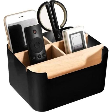 Organizzatore da scrivania multifunzionale in legno naturale: elegante contenitore per penne, documenti e accessori da ufficio.