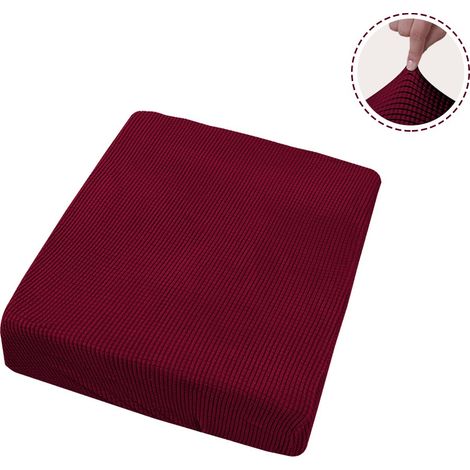 Housses de coussin de siège de canapé vin rouge en velours , housses de coussin de canapé de remplacement pour coussin individuel (2 places, extensible) (1/4)