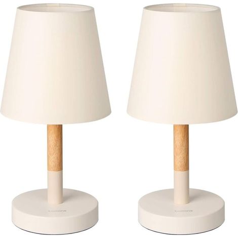 Una coppia di lampade da comodino in legno, lampade da ufficio con abat-jour in tessuto, lampade a LED per camere da letto, saloni, dormitori, studi e caffè - beige [niveau énergétique G] (1/5)