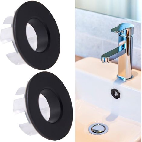 Set of 2 replacement black overflow rings for bathroom and kitchen sinks (black)