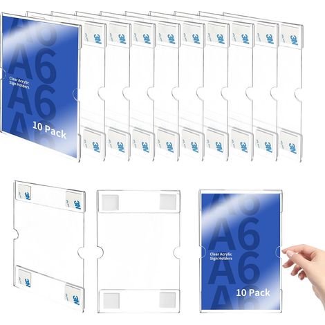 Lot de 10 Porte Affiche Muraux A6 Vertical Acrylique, Porte Menu Supports de Panneau Mural avec Ruban Adhésif pour Bureau Magasin Restaurant (1/5)