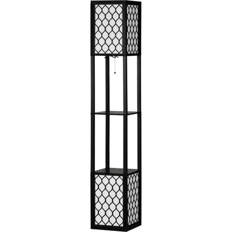Lampadaire avec étagères et double éclairage E27 40W en MDF noir MODENUIT (1/5)