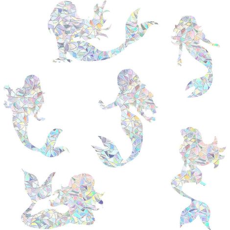 Lot de 6 autocollants arc-en-ciel pour fenêtre, motif sirène, antistatiques et anti-collision, décoration d'intérieur (1/5)
