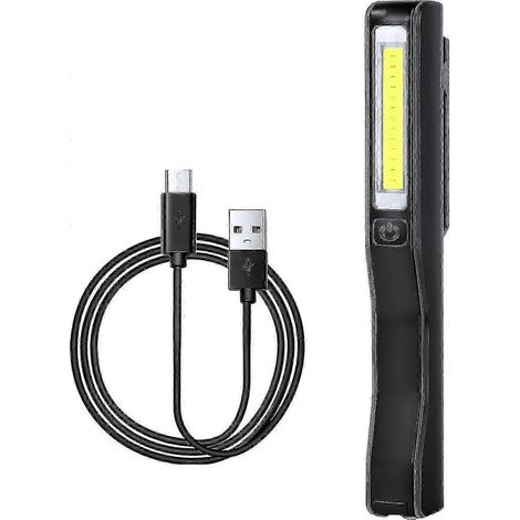 LED-Inspektionslampe, Arbeitsleuchte, wiederaufladbar per USB-Kabel, magnetischer Clip, Taschen-COB-Taschenlampe, Schwarz (1/5)