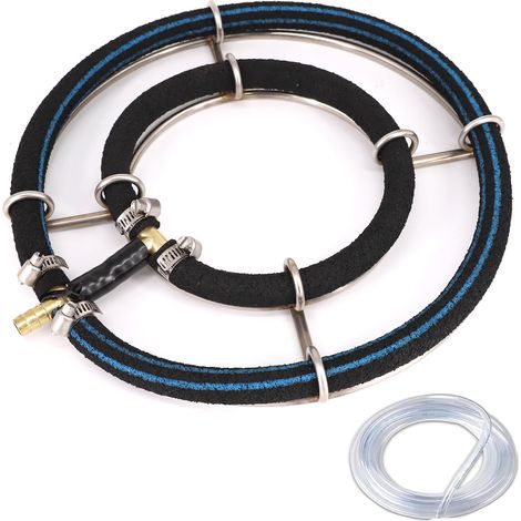 Aérateur de bassin - Diamètre : 25 cm - 2 boucles - Anneau d'aération en acier inoxydable 304 - Diamètre du tube : 8 mm - Aérateur de bassin avec tuyau 9 mm - 3 m - Pour bassin de jardin (1/5)