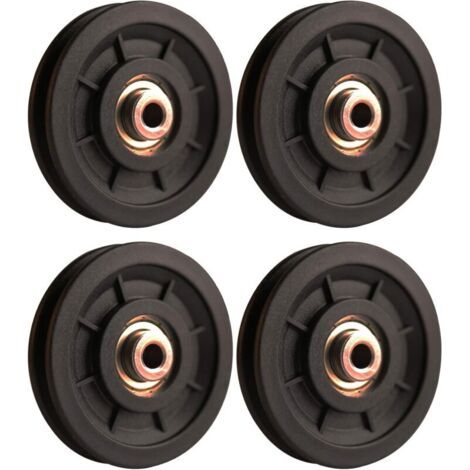 Accessoires de levage, 4 poulies en nylon de 110 mm, poulies de levage porteuses et roulettes, adaptées aux équipements à câbles, aux équipements de fitness et aux portes de garage. (1/4)